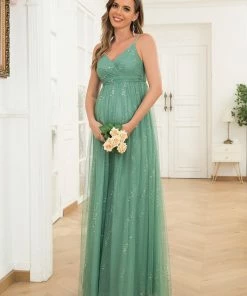 Ever-Pretty US Maternity Dresses Spaghetti Strap V-Neck Empire Waist Sparkling Bump Friendly Dress