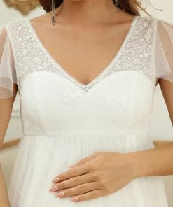 Ever-Pretty US Maternity Dresses Sequin Sweetheart Sheer Flutter Sleeve Tulle Empire Waist Bump Friendly Dress