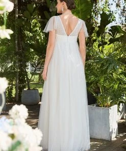 Ever-Pretty US Maternity Dresses Sequin Sweetheart Sheer Flutter Sleeve Tulle Empire Waist Bump Friendly Dress