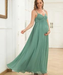 Ever-Pretty US Lace Spaghetti Strap Pleated Chiffon Maternity Dress