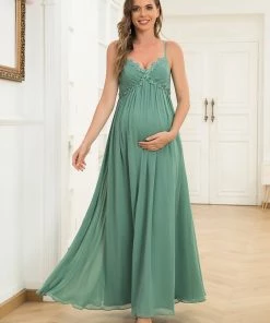 Ever-Pretty US Lace Spaghetti Strap Pleated Chiffon Maternity Dress