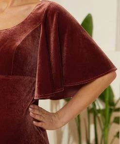 Ever-Pretty US Velvet Short Sleeve Floor-Length Mermaid Bump Friendly Dress