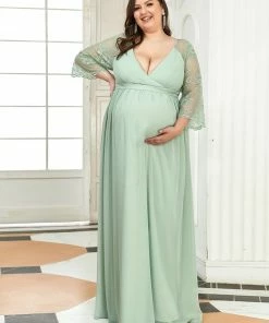 Ever-Pretty US Plus Size V Neck Maternity Formal Dress With Sleeves Maternity Dresses