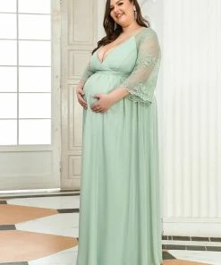 Ever-Pretty US Plus Size V Neck Maternity Formal Dress With Sleeves Maternity Dresses