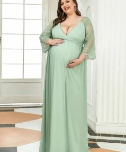 Ever-Pretty US Plus Size V Neck Maternity Formal Dress With Sleeves Maternity Dresses