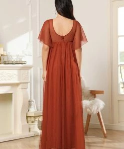 Ever-Pretty US Tulle Short Ruffle Sleeve V-Neck A-Line Bump Friendly Dress Maternity Dresses