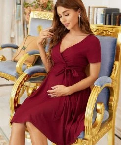 Ever-Pretty US Short Sleeve Tie Waist Short A-Line Maternity Dress Maternity Dresses