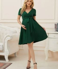 Ever-Pretty US Short Sleeve Tie Waist Short A-Line Maternity Dress Maternity Dresses