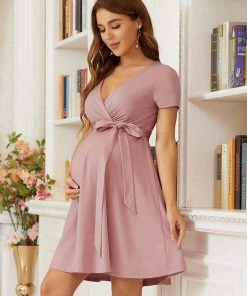 Ever-Pretty US Short Sleeve Tie Waist Short A-Line Maternity Dress Maternity Dresses