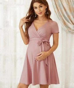 Ever-Pretty US Short Sleeve Tie Waist Short A-Line Maternity Dress Maternity Dresses