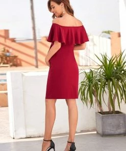 Ever-Pretty US Ruffle Trim Off-Shoulder Short Bodycon Maternity Dress