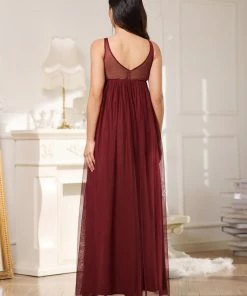 Ever-Pretty US Maternity Dresses Plus Size Double V-Neck Lace Bodice Long Flowy Maternity Dress