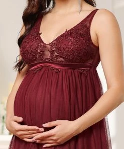Ever-Pretty US Maternity Dresses Plus Size Double V-Neck Lace Bodice Long Flowy Maternity Dress