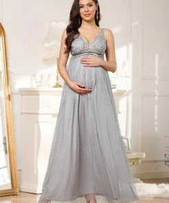 Ever-Pretty US Maternity Dresses Double V-Neck Lace Bodice Long Flowy Maternity Dress