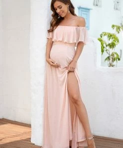 Ever-Pretty US Maxi Strapless Ruffle Maternity Dress