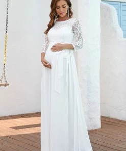Ever-Pretty US Vintage Style Lace Sleeve Floor-Length Maternity Dress
