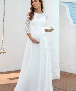 Ever-Pretty US Vintage Style Lace Sleeve Floor-Length Maternity Dress