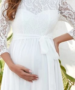 Ever-Pretty US Vintage Style Lace Sleeve Floor-Length Maternity Dress