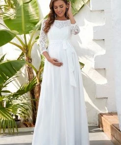 Ever-Pretty US Vintage Style Lace Sleeve Floor-Length Maternity Dress