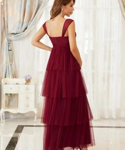 Ever-Pretty US Maternity Dresses Plus Size Tie Waist V-Neck Tiered Floor-length Maternity Dress