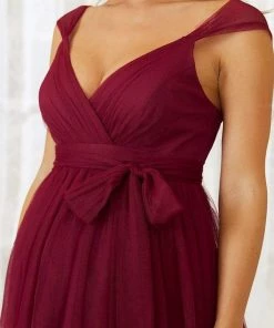 Ever-Pretty US Tie Waist V-Neck Tiered Floor-length Maternity Dress Maternity Dresses