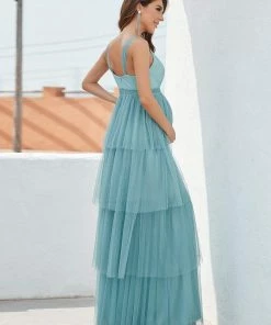 Ever-Pretty US Tie Waist V-Neck Tiered Floor-length Maternity Dress Maternity Dresses