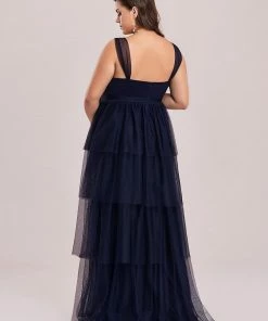 Ever-Pretty US Maternity Dresses Plus Size Tie Waist V-Neck Tiered Floor-length Maternity Dress