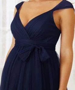 Ever-Pretty US Tie Waist V-Neck Tiered Floor-length Maternity Dress Maternity Dresses