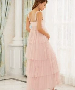 Ever-Pretty US Tie Waist V-Neck Tiered Floor-length Maternity Dress Maternity Dresses
