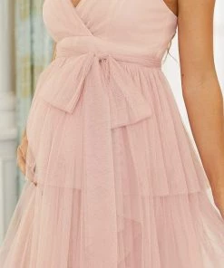 Ever-Pretty US Tie Waist V-Neck Tiered Floor-length Maternity Dress Maternity Dresses