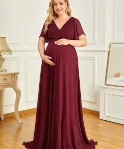 Ever-Pretty US Plus Size Ruffle Sleeve Floor-Length Formal Maternity Dress Maternity Dresses