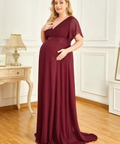 Ever-Pretty US Plus Size Ruffle Sleeve Floor-Length Formal Maternity Dress Maternity Dresses