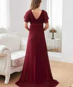 Ever-Pretty US Ruched Bodice Flowy Chiffon Floor-Length Bump Friendly Dress With Sleeves 38 Ever-Pretty US Ruched Bodice Flowy Chiffon Floor-Length Bump Friendly Dress With Sleeves