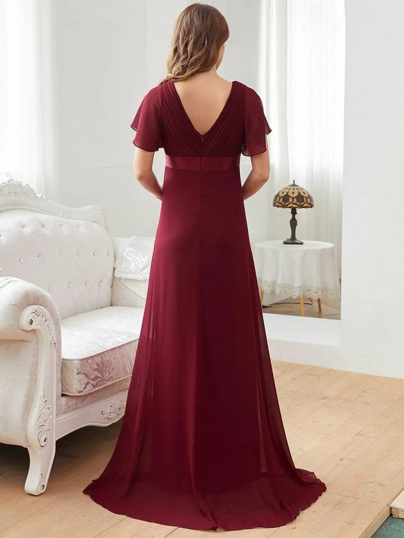 Ever-Pretty US Ruched Bodice Flowy Chiffon Floor-Length Bump Friendly Dress With Sleeves 3 Ever-Pretty US Ruched Bodice Flowy Chiffon Floor-Length Bump Friendly Dress With Sleeves
