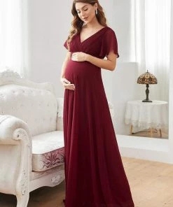 Ever-Pretty US Ruched Bodice Flowy Chiffon Floor-Length Bump Friendly Dress With Sleeves 40 Ever-Pretty US Ruched Bodice Flowy Chiffon Floor-Length Bump Friendly Dress With Sleeves