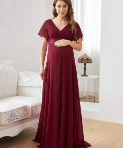 Ever-Pretty US Ruched Bodice Flowy Chiffon Floor-Length Bump Friendly Dress With Sleeves 41 Ever-Pretty US Ruched Bodice Flowy Chiffon Floor-Length Bump Friendly Dress With Sleeves