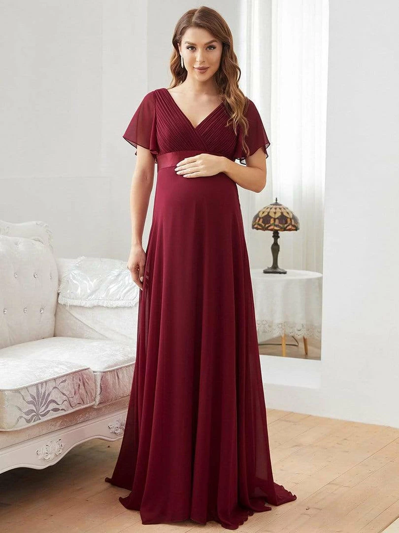 Ever-Pretty US Ruched Bodice Flowy Chiffon Floor-Length Bump Friendly Dress With Sleeves 6 Ever-Pretty US Ruched Bodice Flowy Chiffon Floor-Length Bump Friendly Dress With Sleeves