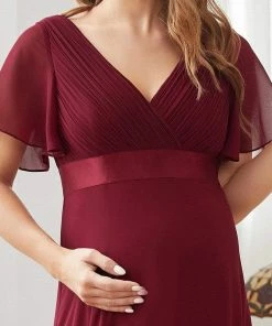 Ever-Pretty US Ruched Bodice Flowy Chiffon Floor-Length Bump Friendly Dress With Sleeves 39 Ever-Pretty US Ruched Bodice Flowy Chiffon Floor-Length Bump Friendly Dress With Sleeves