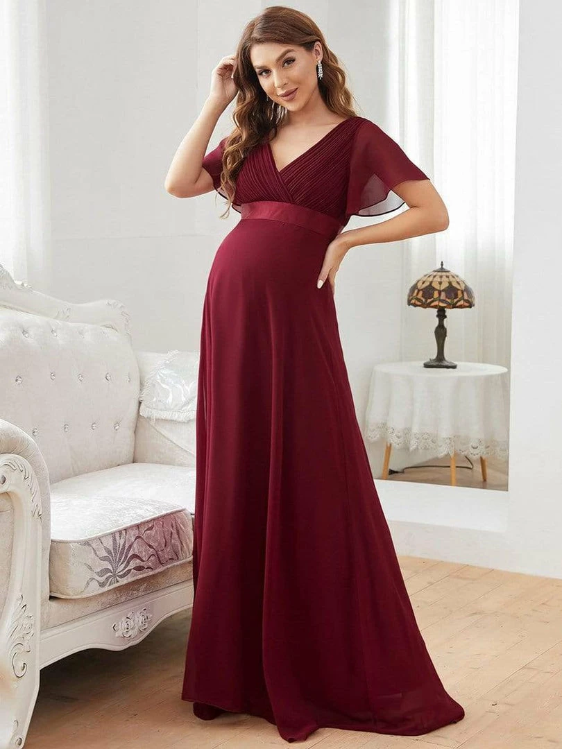 Ever-Pretty US Ruched Bodice Flowy Chiffon Floor-Length Bump Friendly Dress With Sleeves 2 Ever-Pretty US Ruched Bodice Flowy Chiffon Floor-Length Bump Friendly Dress With Sleeves