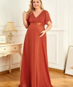 Ever-Pretty US Ruched Bodice Flowy Chiffon Floor-Length Bump Friendly Dress With Sleeves 61 Ever-Pretty US Ruched Bodice Flowy Chiffon Floor-Length Bump Friendly Dress With Sleeves