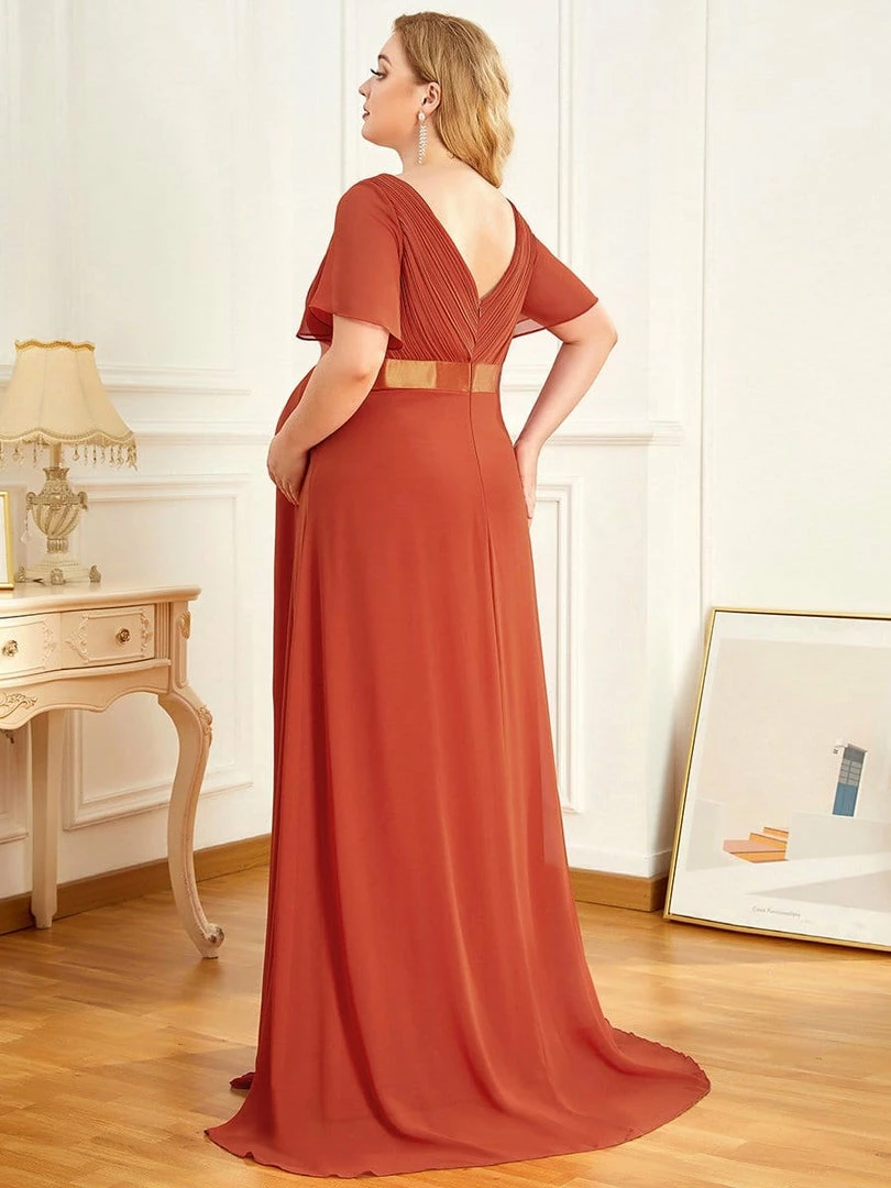 Ever-Pretty US Ruched Bodice Flowy Chiffon Floor-Length Bump Friendly Dress With Sleeves 24 Ever-Pretty US Ruched Bodice Flowy Chiffon Floor-Length Bump Friendly Dress With Sleeves