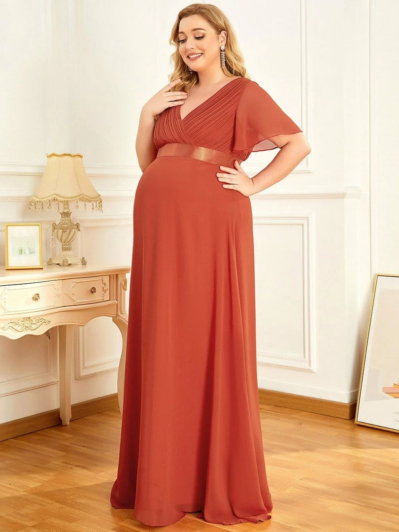 Ever-Pretty US Ruched Bodice Flowy Chiffon Floor-Length Bump Friendly Dress With Sleeves 27 Ever-Pretty US Ruched Bodice Flowy Chiffon Floor-Length Bump Friendly Dress With Sleeves