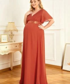 Ever-Pretty US Plus Size Ruffle Sleeve Floor-Length Formal Maternity Dress Maternity Dresses