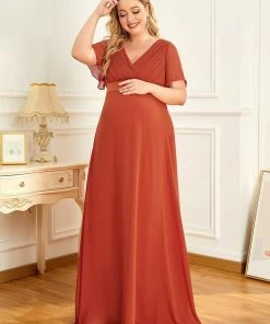Ever-Pretty US Ruched Bodice Flowy Chiffon Floor-Length Bump Friendly Dress With Sleeves 63 Ever-Pretty US Ruched Bodice Flowy Chiffon Floor-Length Bump Friendly Dress With Sleeves