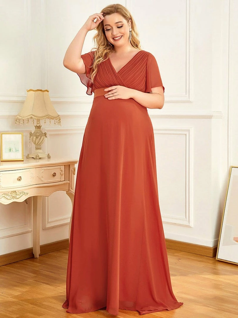 Ever-Pretty US Ruched Bodice Flowy Chiffon Floor-Length Bump Friendly Dress With Sleeves 28 Ever-Pretty US Ruched Bodice Flowy Chiffon Floor-Length Bump Friendly Dress With Sleeves