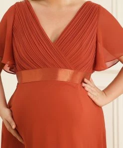 Ever-Pretty US Ruched Bodice Flowy Chiffon Floor-Length Bump Friendly Dress With Sleeves 60 Ever-Pretty US Ruched Bodice Flowy Chiffon Floor-Length Bump Friendly Dress With Sleeves