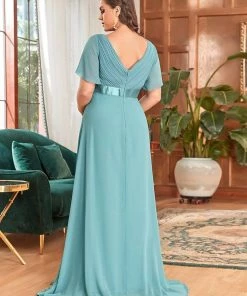 Ever-Pretty US Ruched Bodice Flowy Chiffon Floor-Length Bump Friendly Dress With Sleeves 57 Ever-Pretty US Ruched Bodice Flowy Chiffon Floor-Length Bump Friendly Dress With Sleeves
