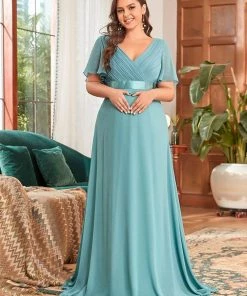 Ever-Pretty US Plus Size Ruffle Sleeve Floor-Length Formal Maternity Dress Maternity Dresses