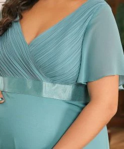 Ever-Pretty US Ruched Bodice Flowy Chiffon Floor-Length Bump Friendly Dress With Sleeves 58 Ever-Pretty US Ruched Bodice Flowy Chiffon Floor-Length Bump Friendly Dress With Sleeves