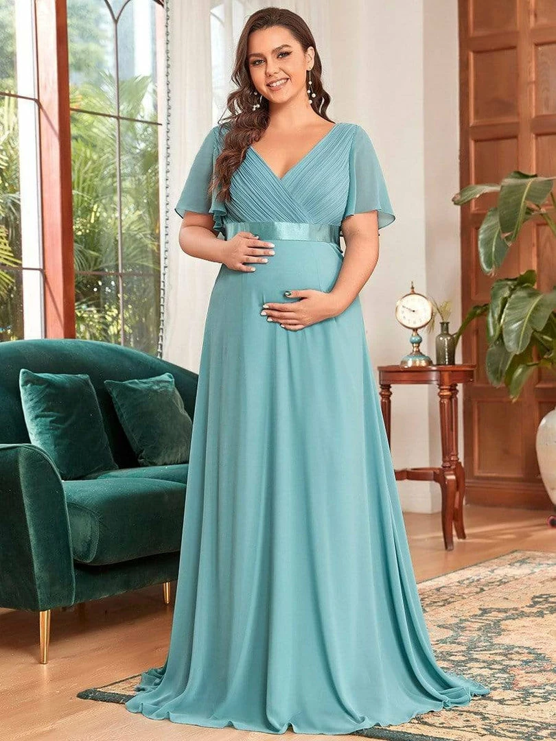 Ever-Pretty US Ruched Bodice Flowy Chiffon Floor-Length Bump Friendly Dress With Sleeves 21 Ever-Pretty US Ruched Bodice Flowy Chiffon Floor-Length Bump Friendly Dress With Sleeves